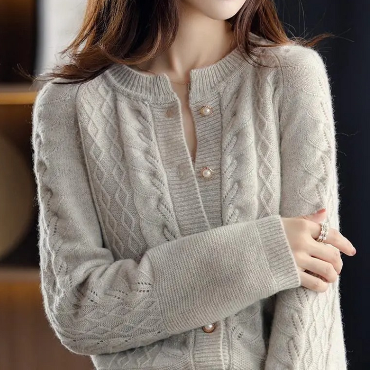 Levoire | Gilet élégant pour femmes en tricot fait main avec des perles Gris clair