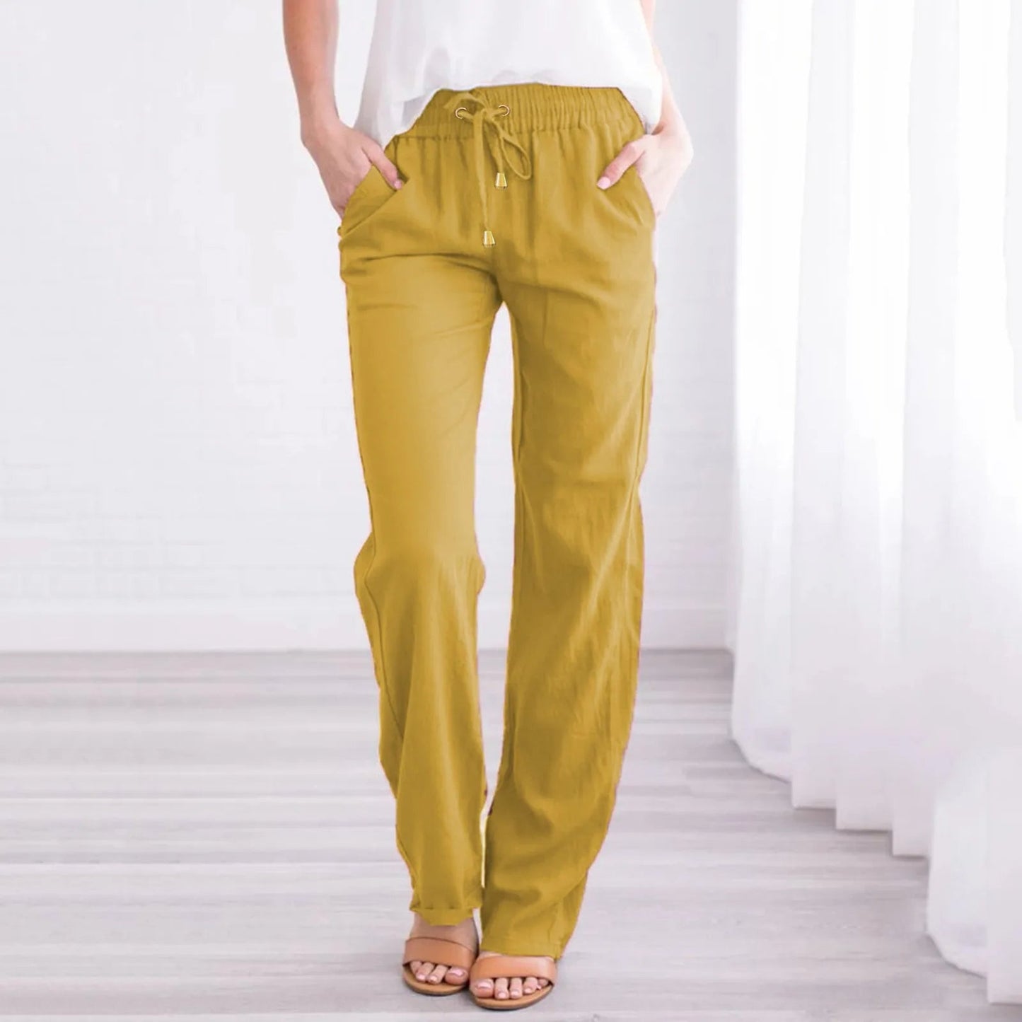 Levoire | Lette Pants With Elastic Waistband, Drawstring And Pockets Gul