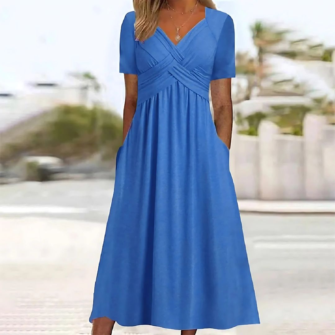 Levoire | Robe Midi Élégante Avec Décolleté En V Bleu