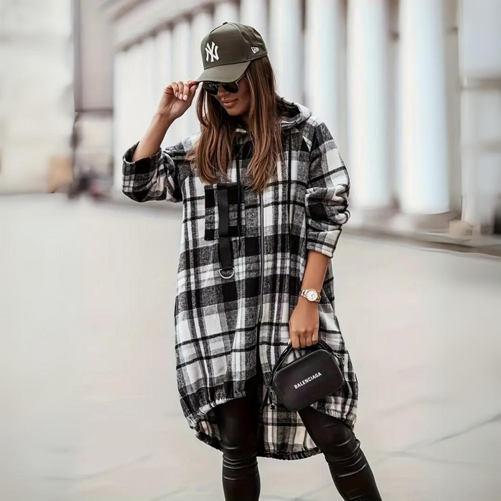 Levoire | Pull long à carreaux tendance Noir