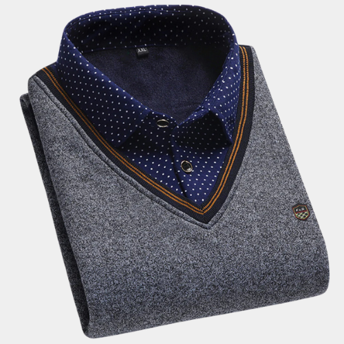 Levoire | Pull en maille motif chemise pour hommes Gris clair