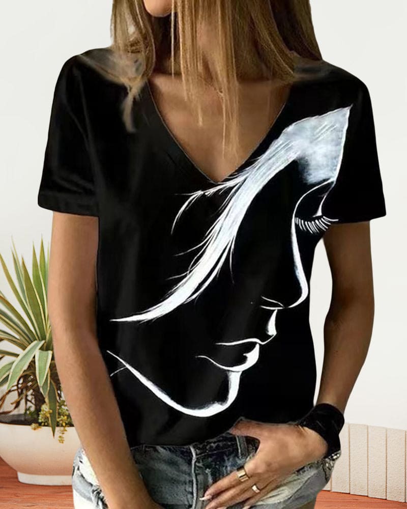 Levoire | T-Shirt À Décolleté En V Et Imprimé Graphique