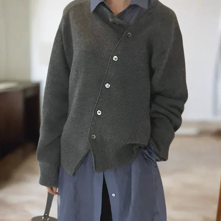 Levoire | Cardigan En Maille Douce Avec Patte De Boutonnage Diagonale Gris