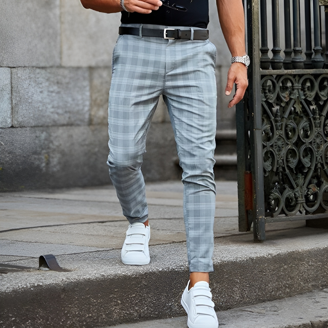 Levoire | Pantalons Slim Fit Pour Hommes À Motif À Carreaux Gris-Bleu