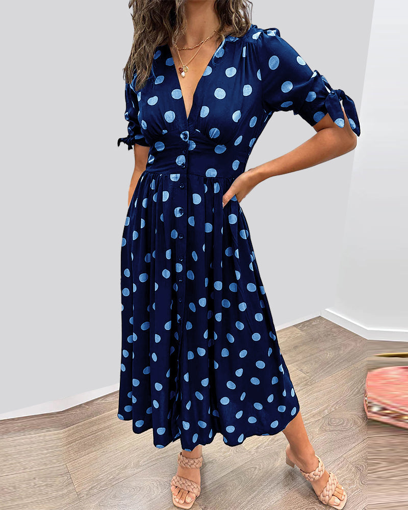 Levoire | Robe avec décolleté en V et pois Bleu