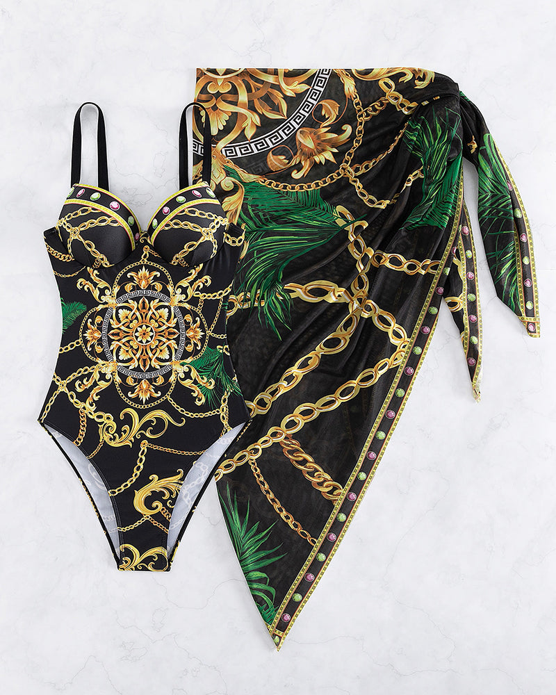 Levoire | Maillot De Bain Push-Up Une Pièce Avec Détails De Chaîne Décoratifs Et Jupe De Plage