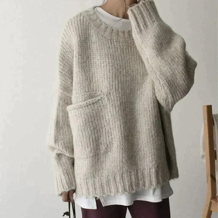 Levoire | Grand pull couleur ivoire avec poche avant