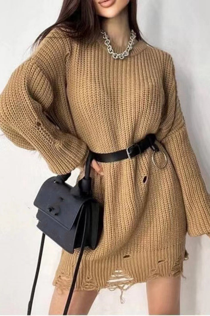 Levoire | Pull Avec Col Ronde Et Éléments Effilochés Kaki