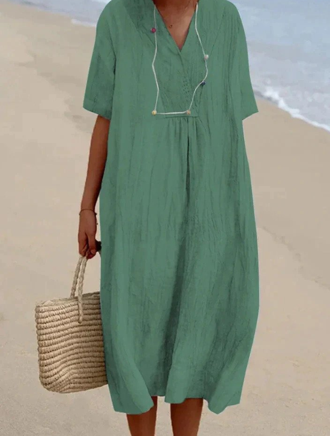 Levoire | Robe Femme Tendance Robe Midi Aérée pour le Printemps/Été Vert foncé