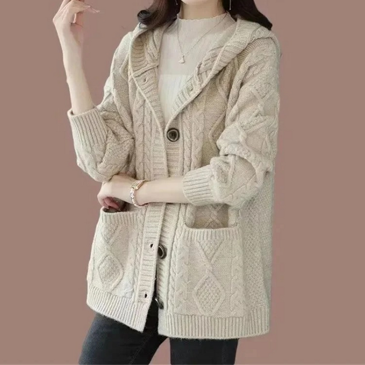 Levoire | Gilet en tricot pour femmes avec col, boutons et poches Beige