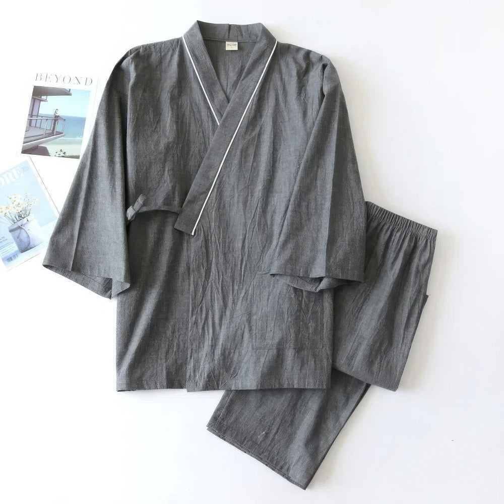 Levoire | Hommes Ensemble de Pyjama Deux Pièces avec Kimono Japonais pour Hommes Gris foncé