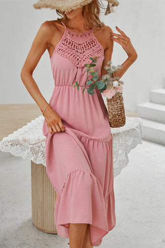 Levoire | Robe de plage boho en crochet à bretelles maxi longue