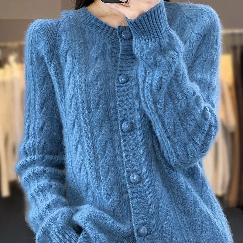 Levoire | Gilet pour Femmes Gilet Tricoté Doux avec Col Rond et Bouton Bleu