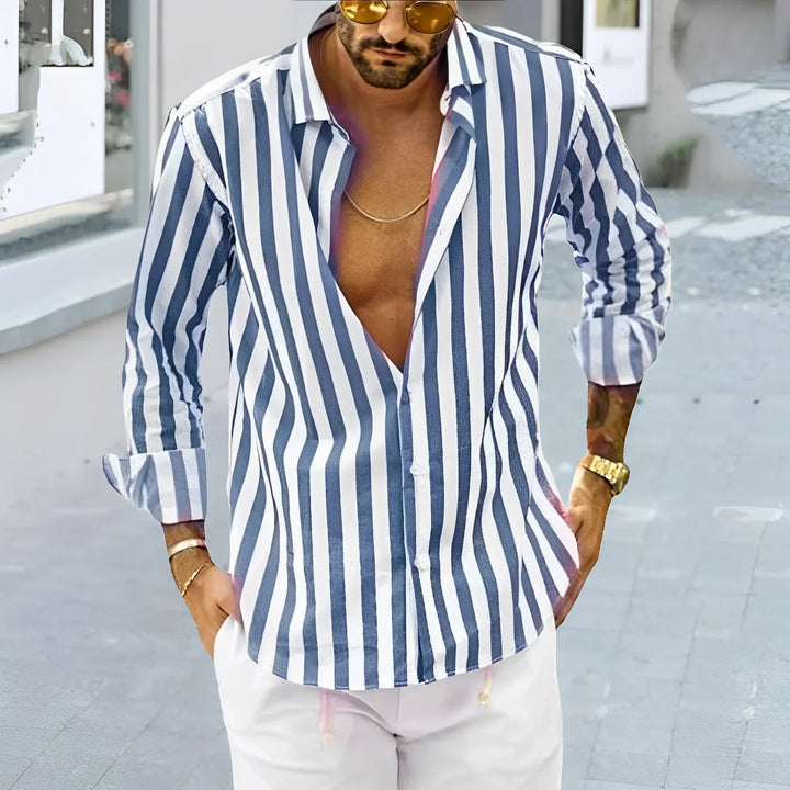 Levoire | Chemise Moderne Décontractée Avec Motif Rayé D'Été Bleu