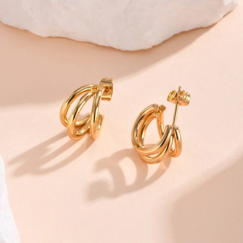 Levoire | Boucles D'Oreilles Géométriques À Double Couche Or 15mm