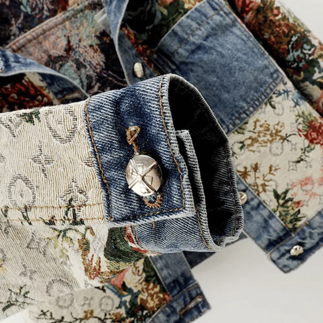 Levoire | Veste En Denim À Fleurs Peintes À La Main Fleurs & Coton Bio