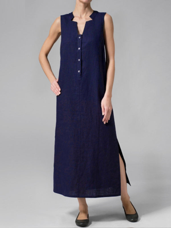 Levoire | Robe longue avec boutons et coupe coulissante Bleu marine