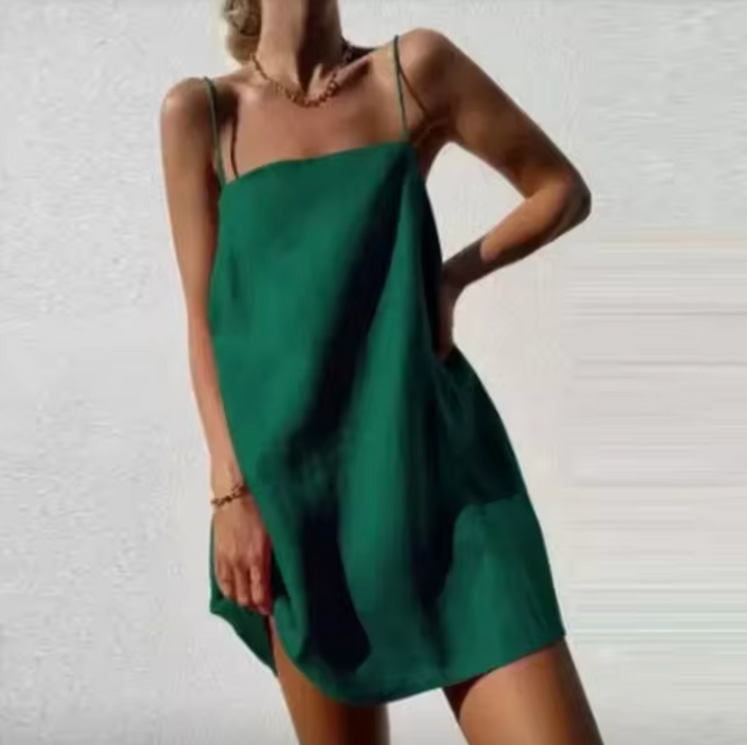 Levoire | Robe Courte En Lin Et Coton Vert