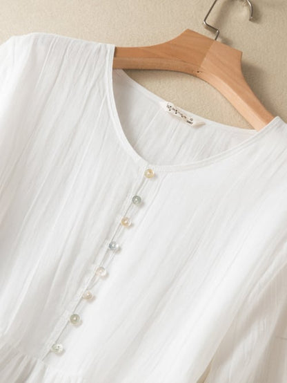 Levoire | Robe rétro littéraire pour femme, décolleté en V, unie, manches moyennes