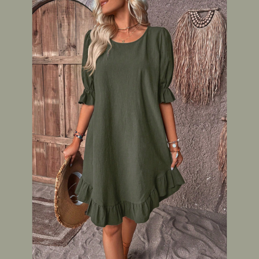 Levoire | Robe d'été avec volants Vert militaire