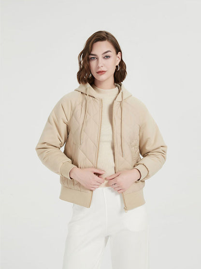 Doudoune Matelassée à Capuche en Duvet Kaki