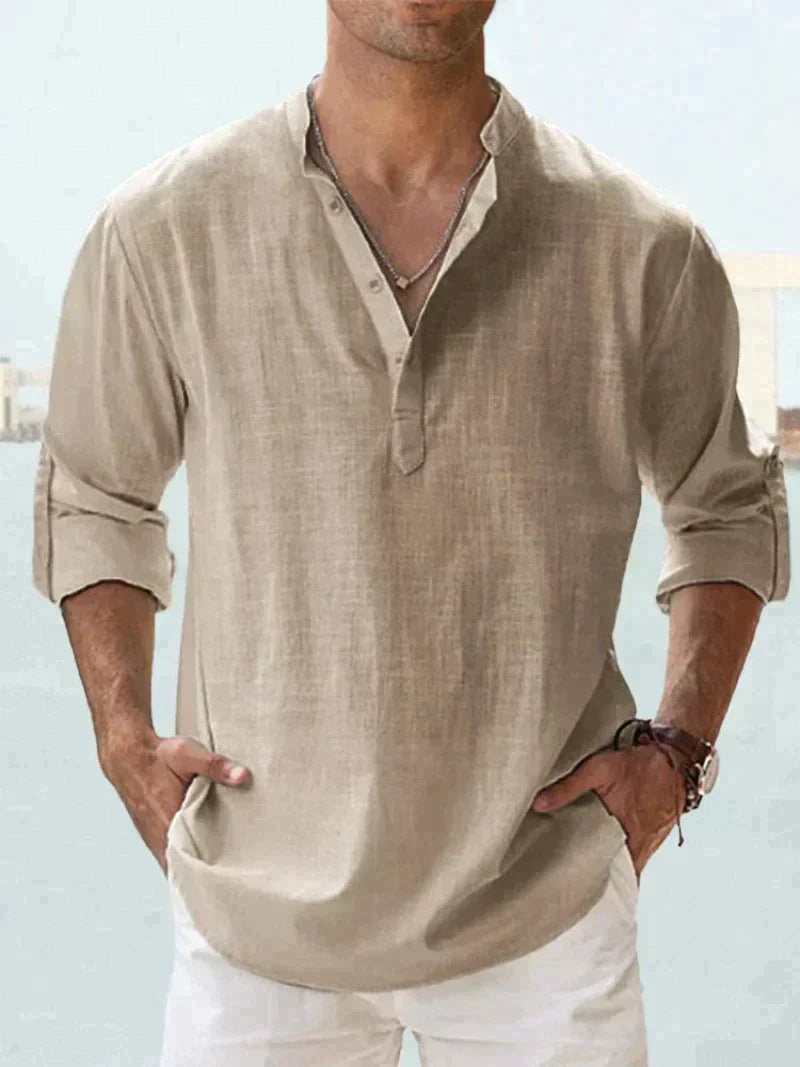 Levoire | Chemise en lin élégante pour hommes en été Khaki