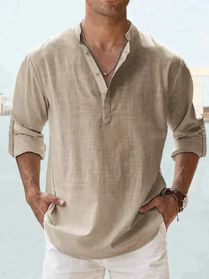 Levoire | Chemise en lin élégante pour hommes en été Khaki