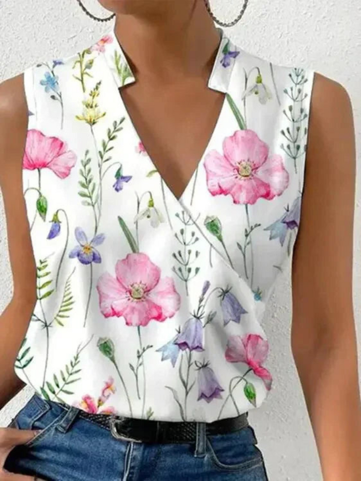Levoire | Haut top sans manches élégant pour femmes d'été avec décolleté en V blouse décontractée pour femmes Blanc Rose