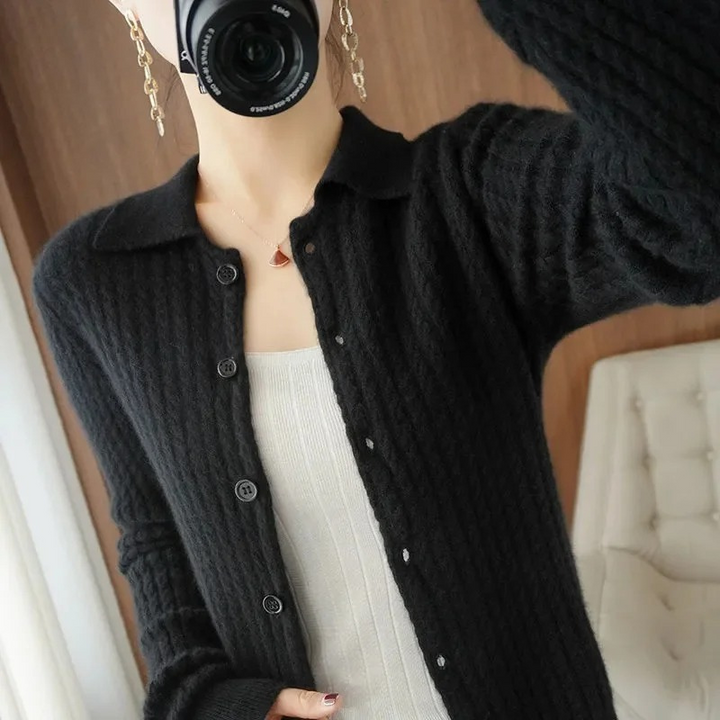 Levoire | Cardigan Femme Gilet Tricoté Avec Col Et Boutons Noir