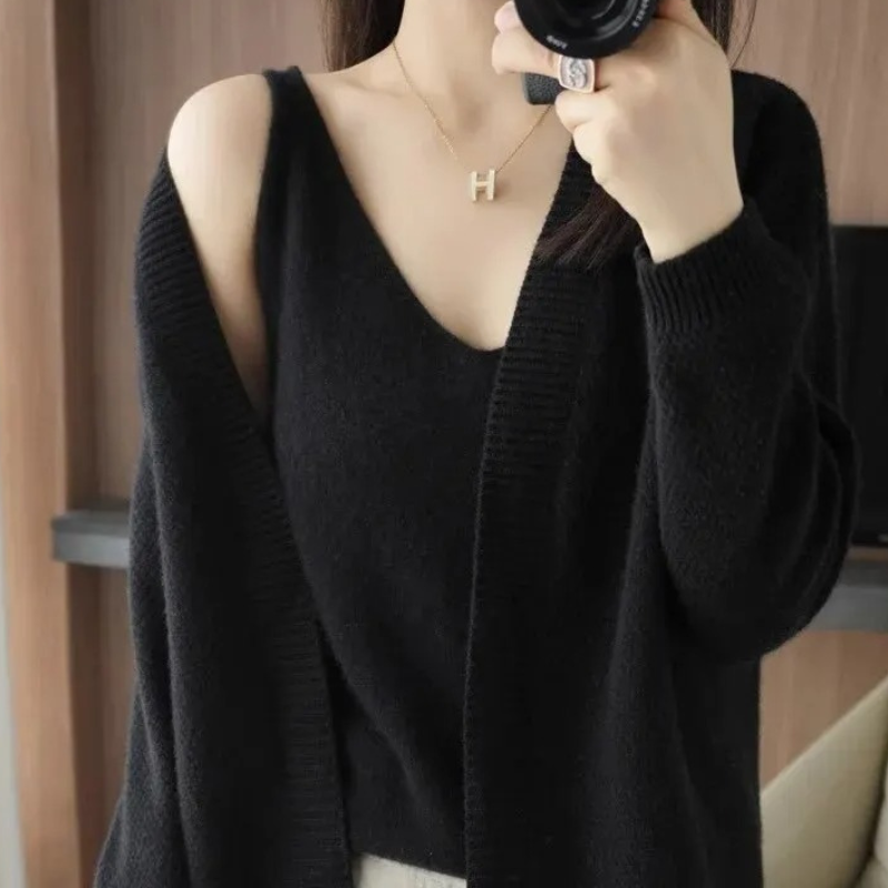 Levoire | Gilet Femme Ouvert Doux en Maille Superposé Noir