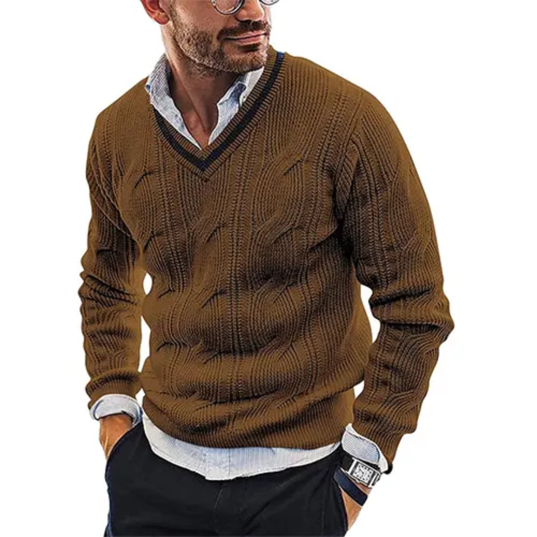 Levoire | Pull à col en V chaud pour hommes Braun