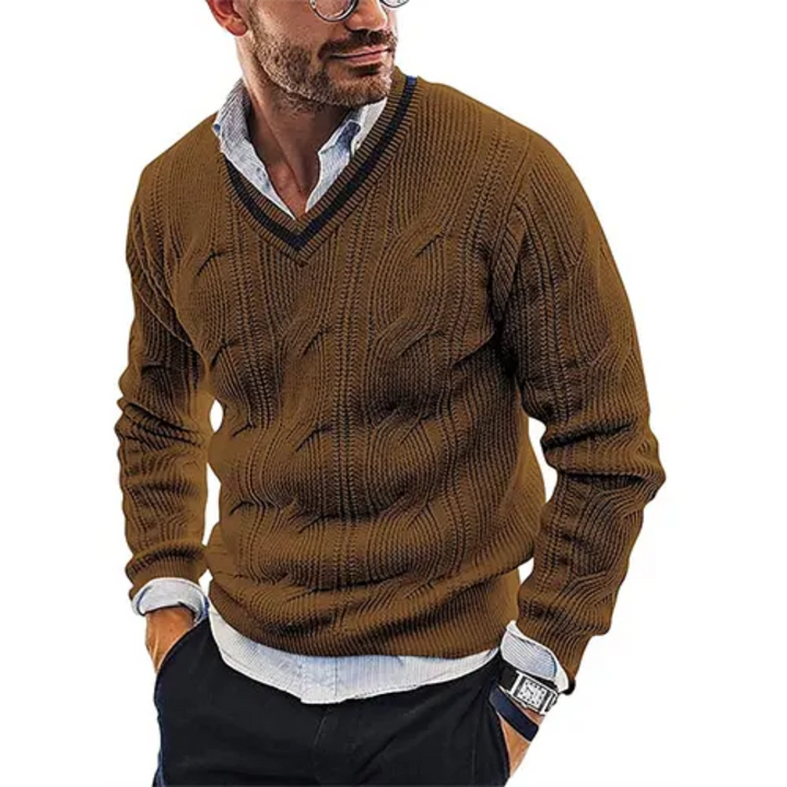 Levoire | Pull à col en V chaud pour hommes Braun