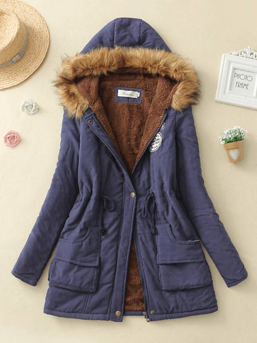 Levoire | Parka Femme En Version Mi-Longue Avec Fermeture Éclair Bleu Fonce