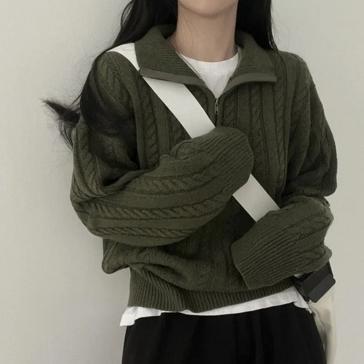Levoire | Veste à zip pour femmes en tricot, Coupe confortable Vert