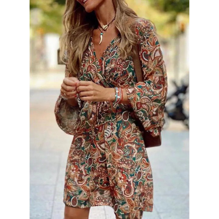 Levoire | Robe mini été à manches longues bohème pour femmes