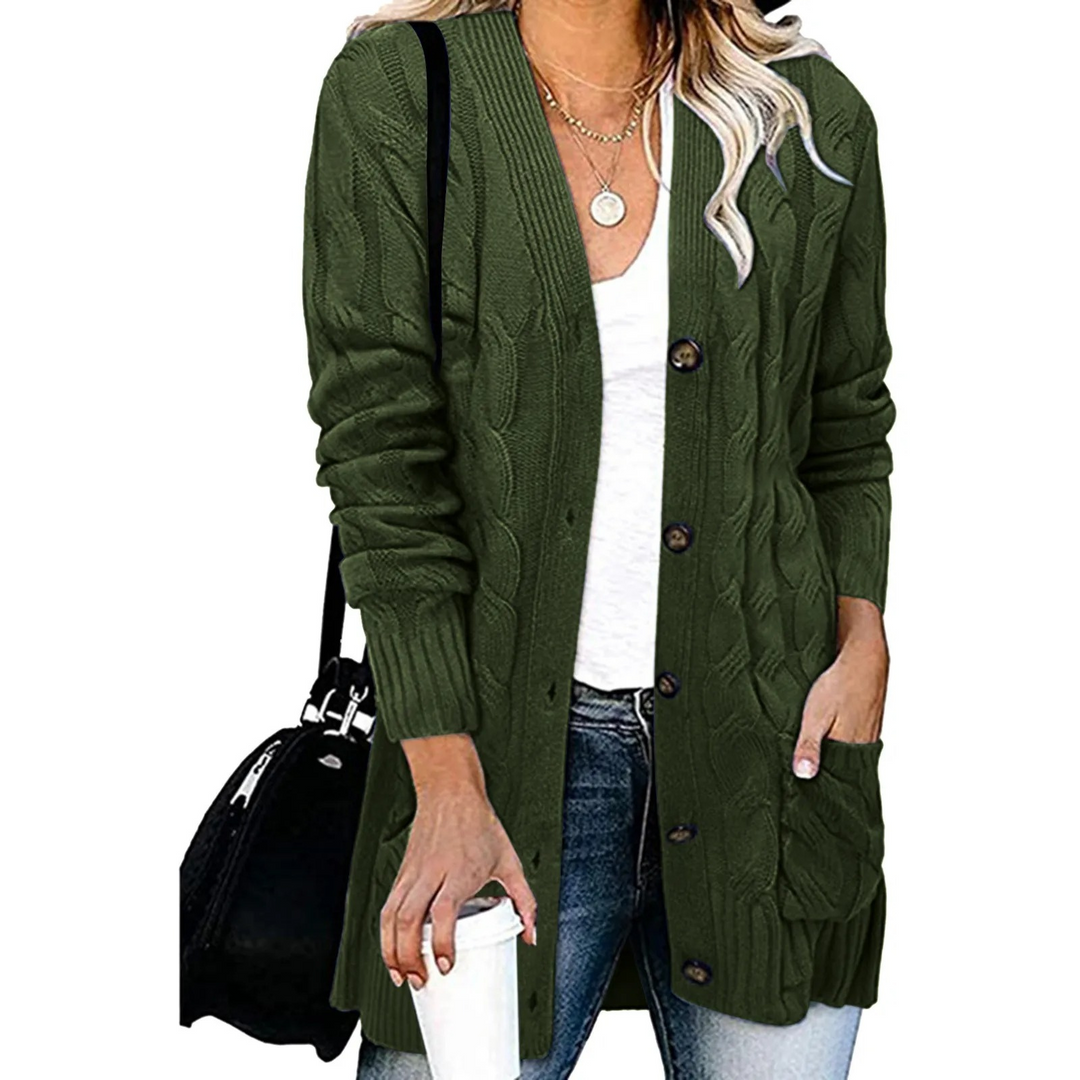 Levoire | Gilet femme avec motif torsadé, boutonnage et coupe longue Vert