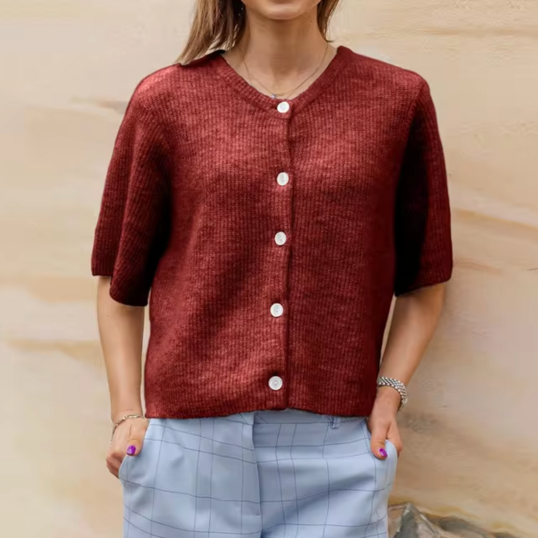 Levoire | Veste En Tricot Courte Avec Boutons Pour Femmes Rougeâtre brun