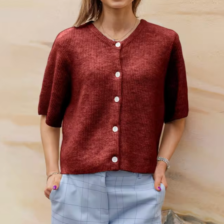 Levoire | Veste En Tricot Courte Avec Boutons Pour Femmes Rougeâtre brun