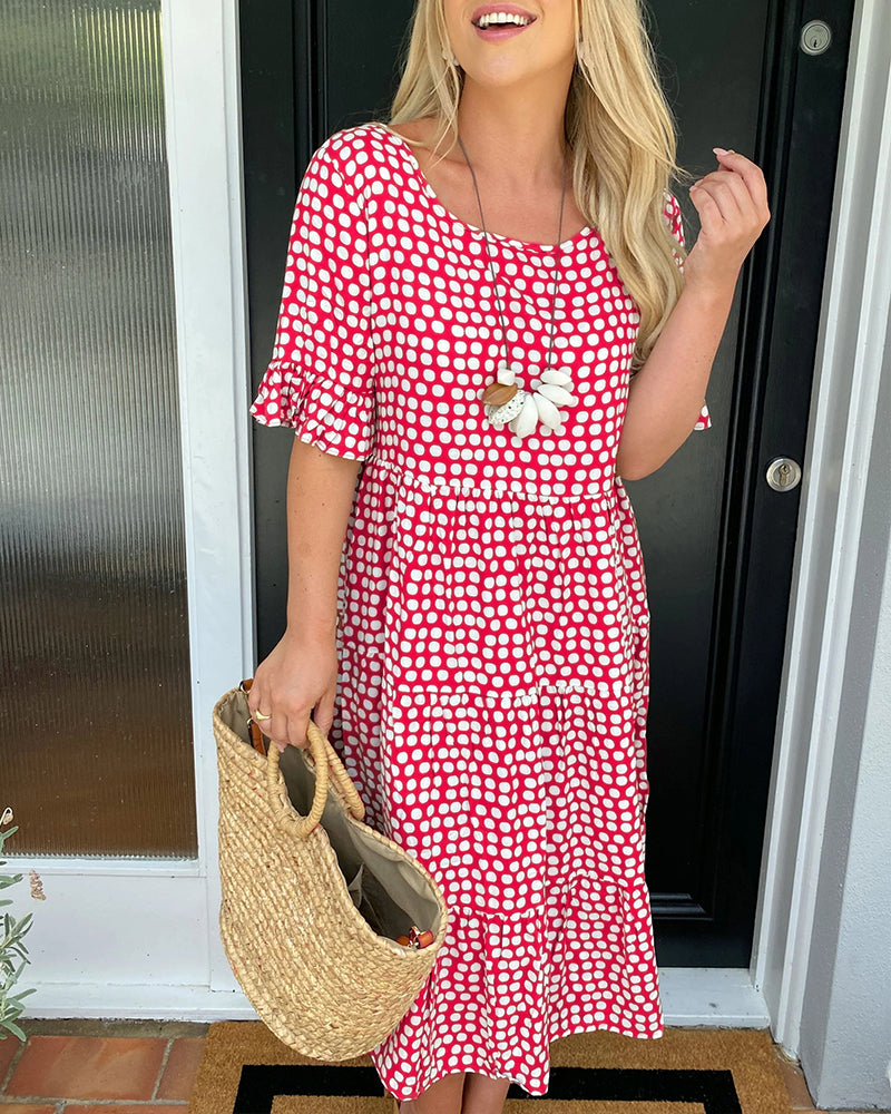 Levoire | Robe Midi Avec Col Rond Et Motif À Pois