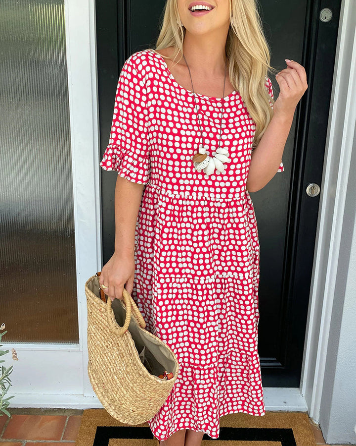 Levoire | Robe Midi Avec Col Rond Et Motif À Pois