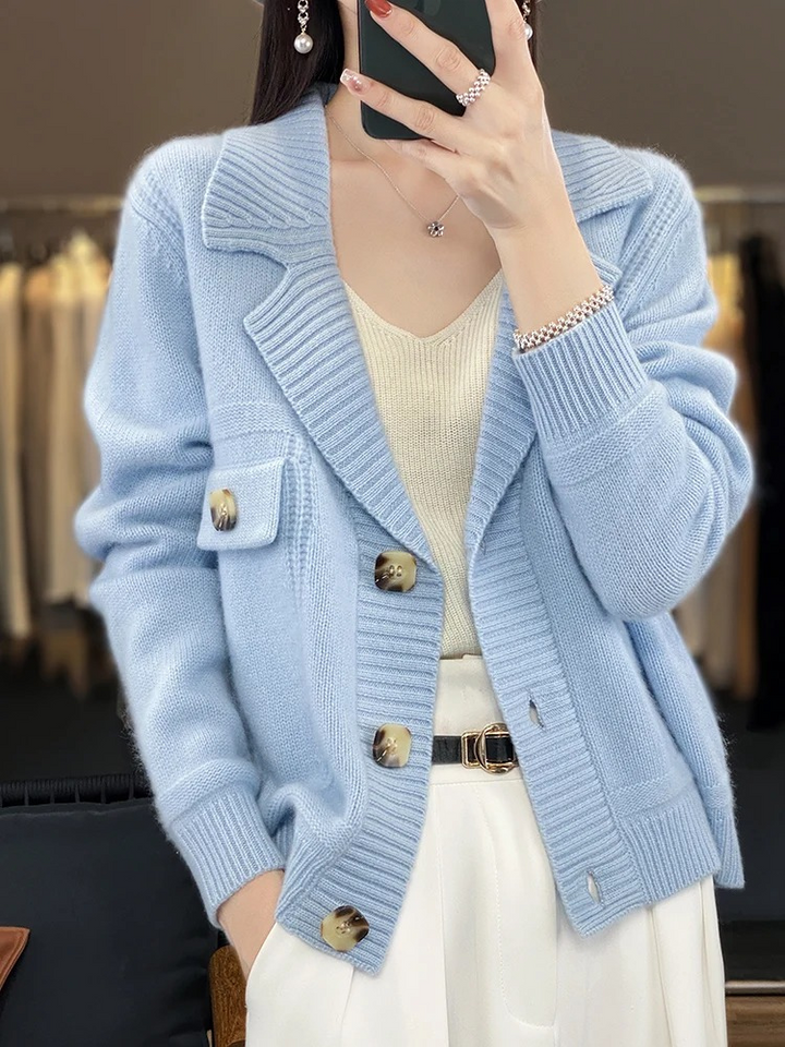 Levoire | Veste en laine pour femmes avec col, poches et manches Bleu