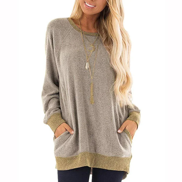 Levoire | T-Shirt Femme À Manches Longues, Col Rond Et 2 Poches Khaki