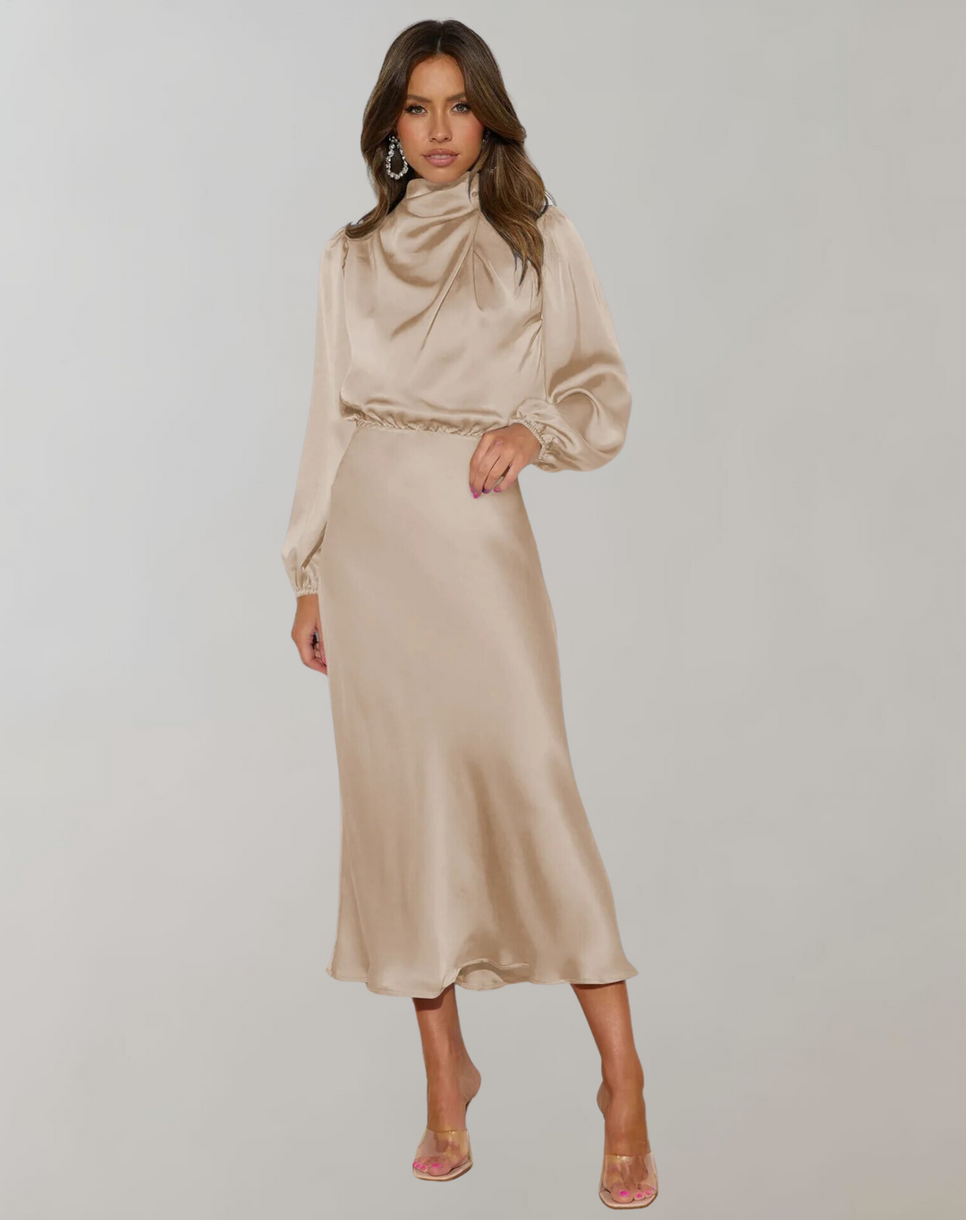Levoire | Lei Satin Sans Manches Robe Longue Abricot