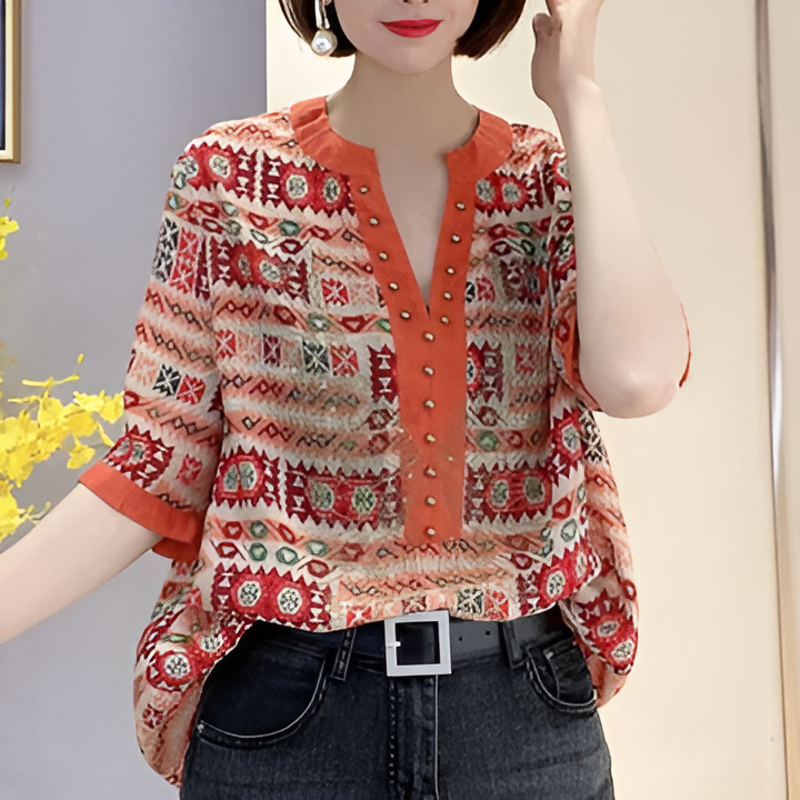 Levoire | Top À Encolure En V Avec Impression Mode Multicolore 4