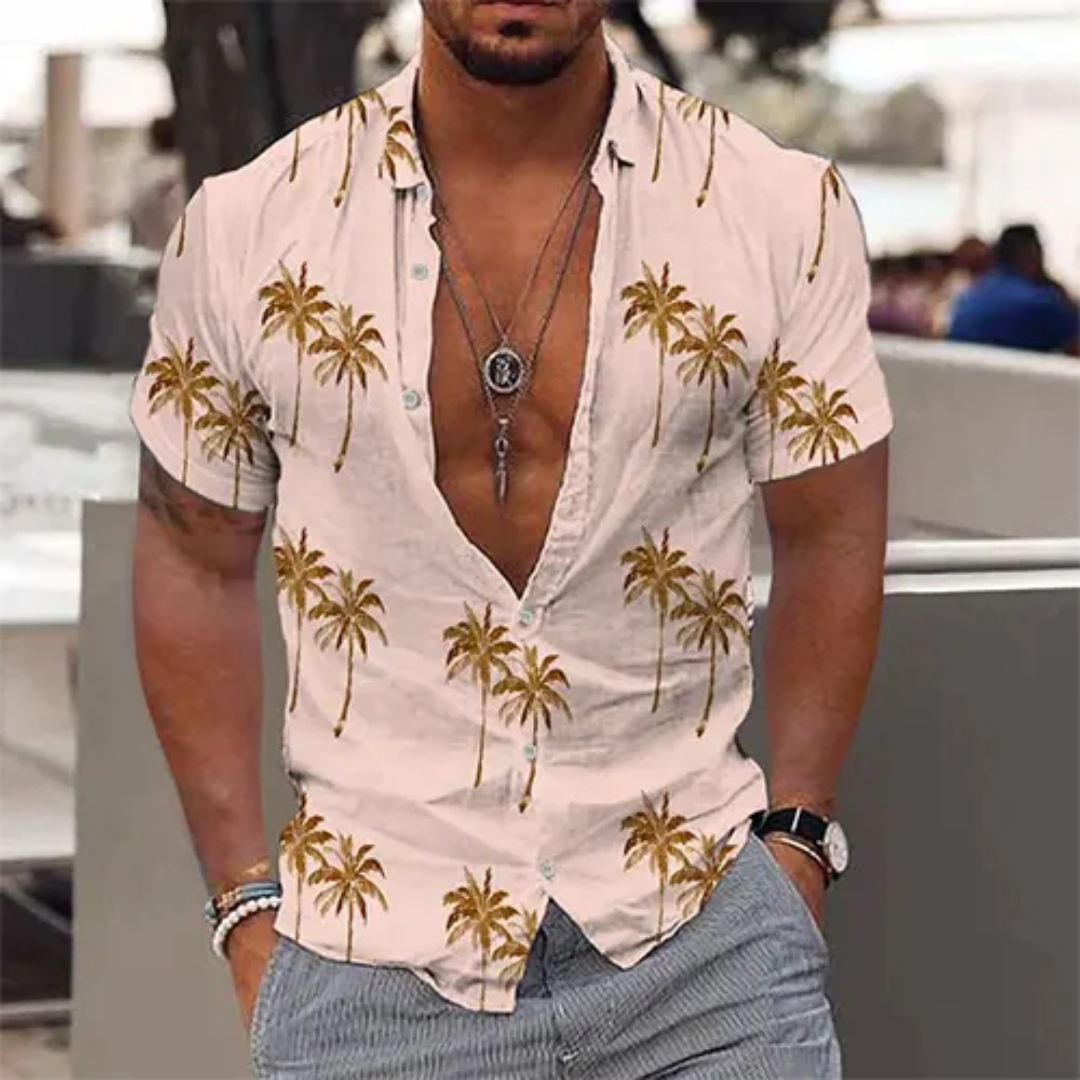 Levoire | Chemise d'été à manches courtes bouton en bas Pêche