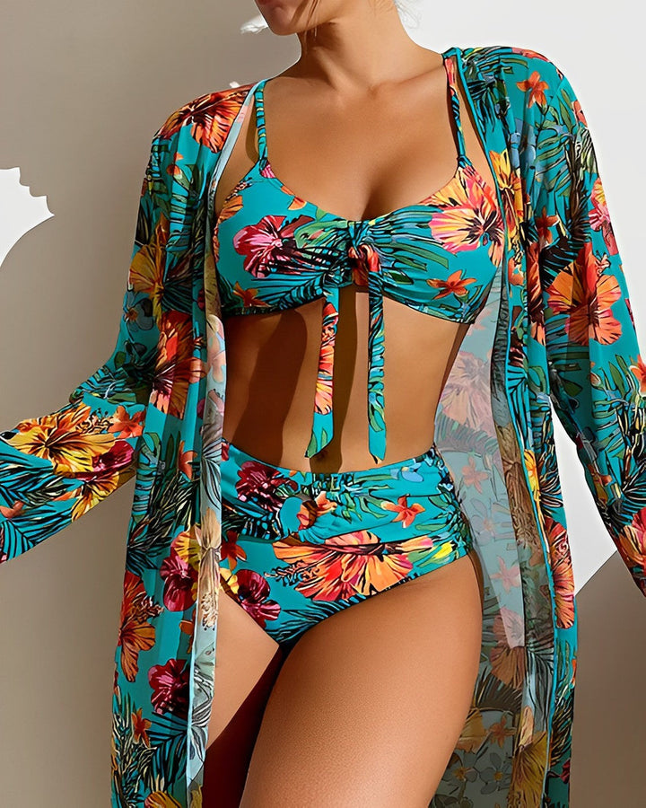 Levoire | Ensemble De Bikini Taille Haute Avec Imprimé Tropical Pour Femmes Bleu