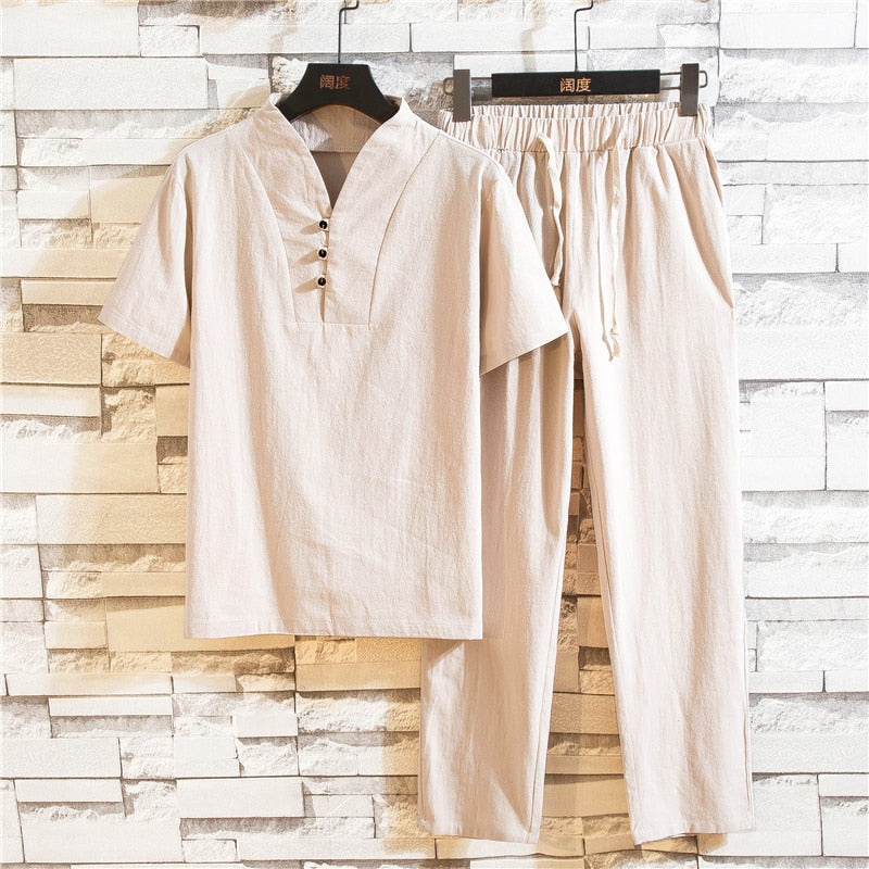 Levoire | Hommes Ensemble Lin Tendance & Tenue d'Été Pour Hommes Beige