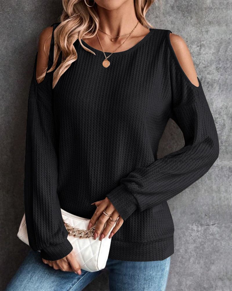Levoire | T-Shirt Sexy À Épaules Dénudées Avec Manches Longues Noir
