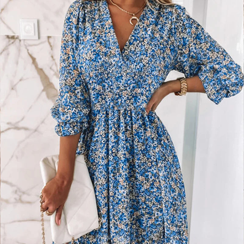 Levoire | Vertrumtes Fleurs Robe De Printemps Bleu 3XL