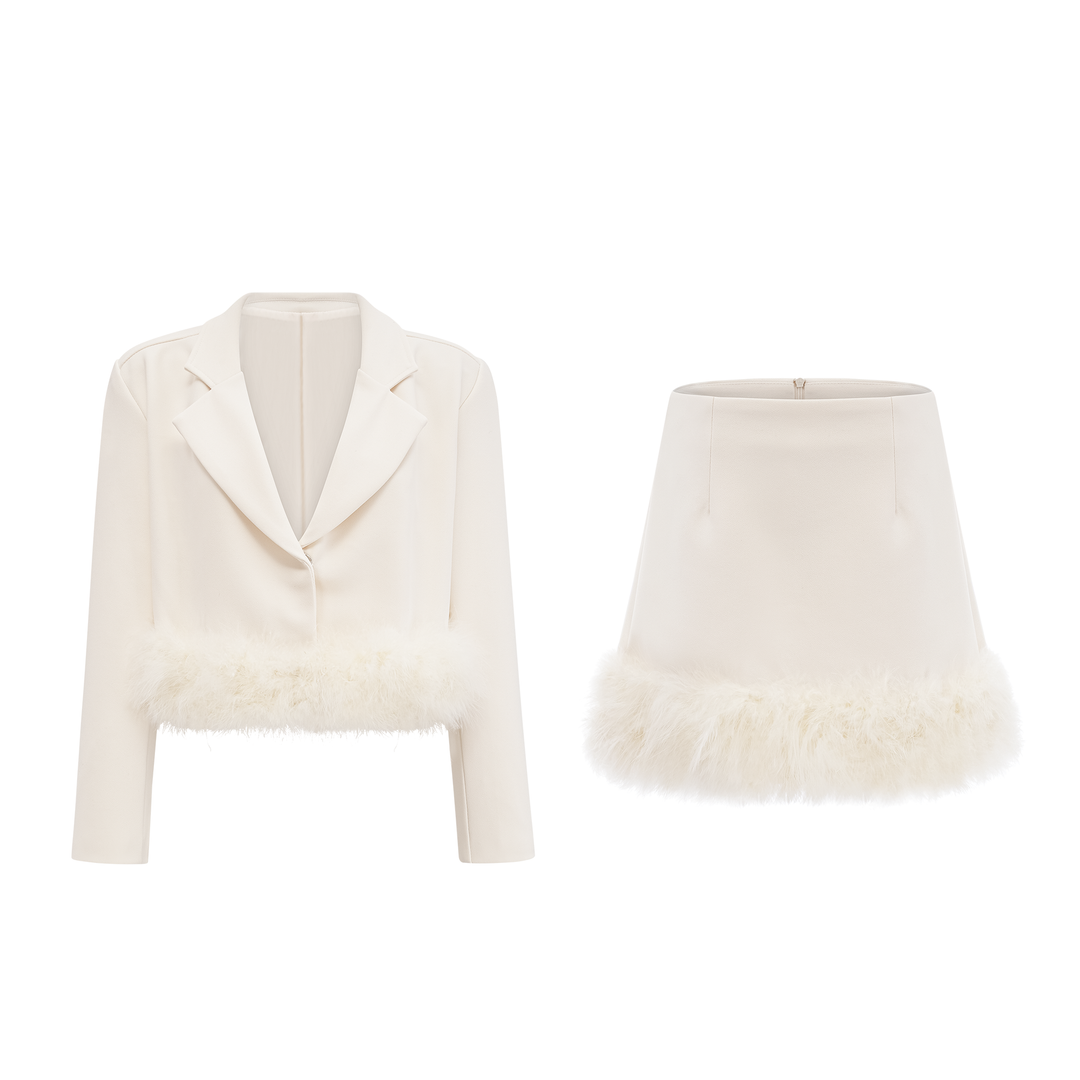 Levoire | Veste Bleue À Bordure En Dentelle & Jupe Ensemble Coordonné